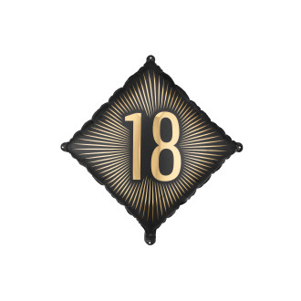 Čierny fóliový balón 18 s zlatým nápisom, 46 × 46 cm